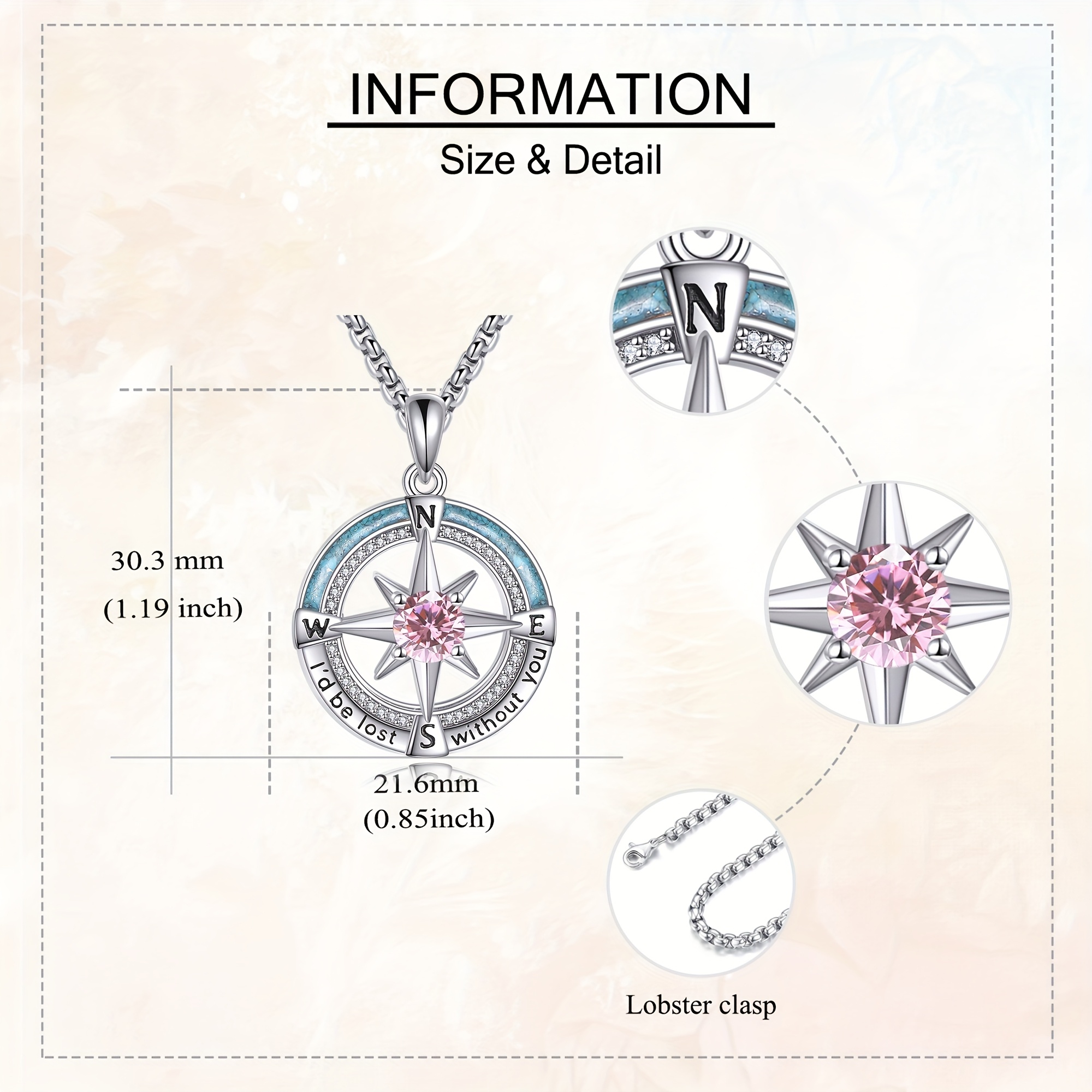 Compass Necklace S925 Sterling Silver with Synthetic Zirconia