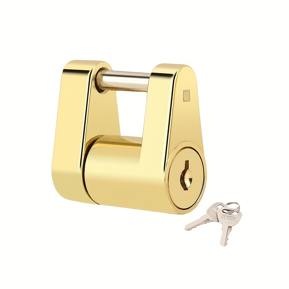 

Compact Golden-colored Hitch Coupler Lock For Trailer Security - , Fit, 1/4" Diameter, Anti-theft, With Key Backup, Ideal For Vehicle Owners, Compact Travel Accessories