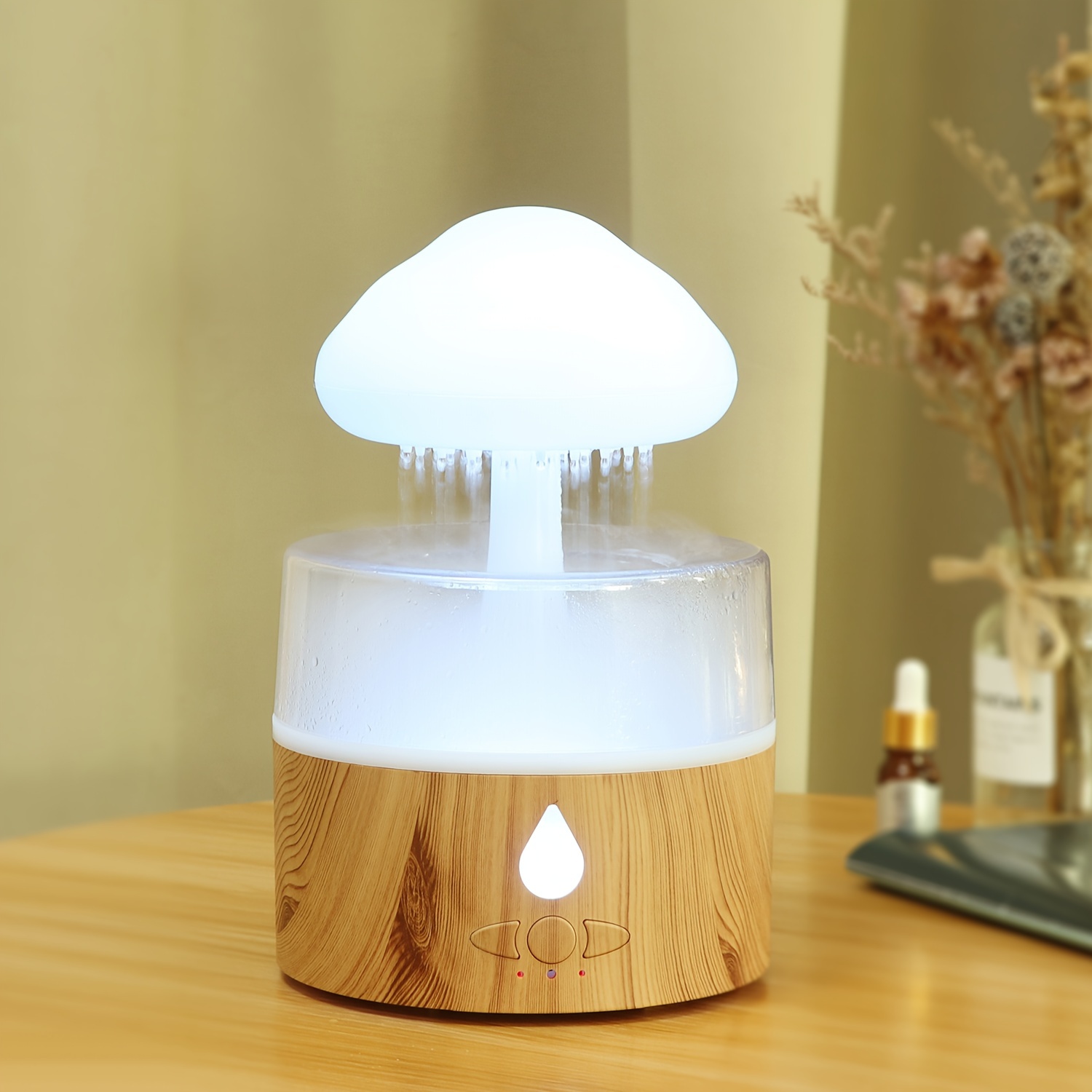 

Rain Cloud Humidifier Water Drip With 5 Essential Oils, Cloud Diffuser With 7 Changing Colors Night Lights, Mushroom Humidifier Desk Bedside Water Drop Sound, Wood