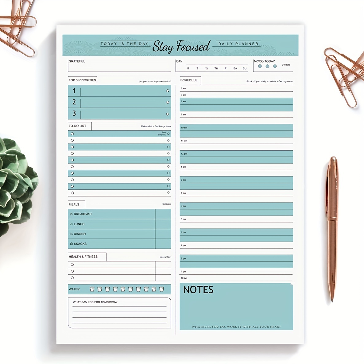 

Stay Focused Daily Planner Notepad For Adults - 52 Undated Sheets With Hourly Schedule, To-do List, And Meal Planning - 6.9 X 10" Time Management Pad For School And Office Organization