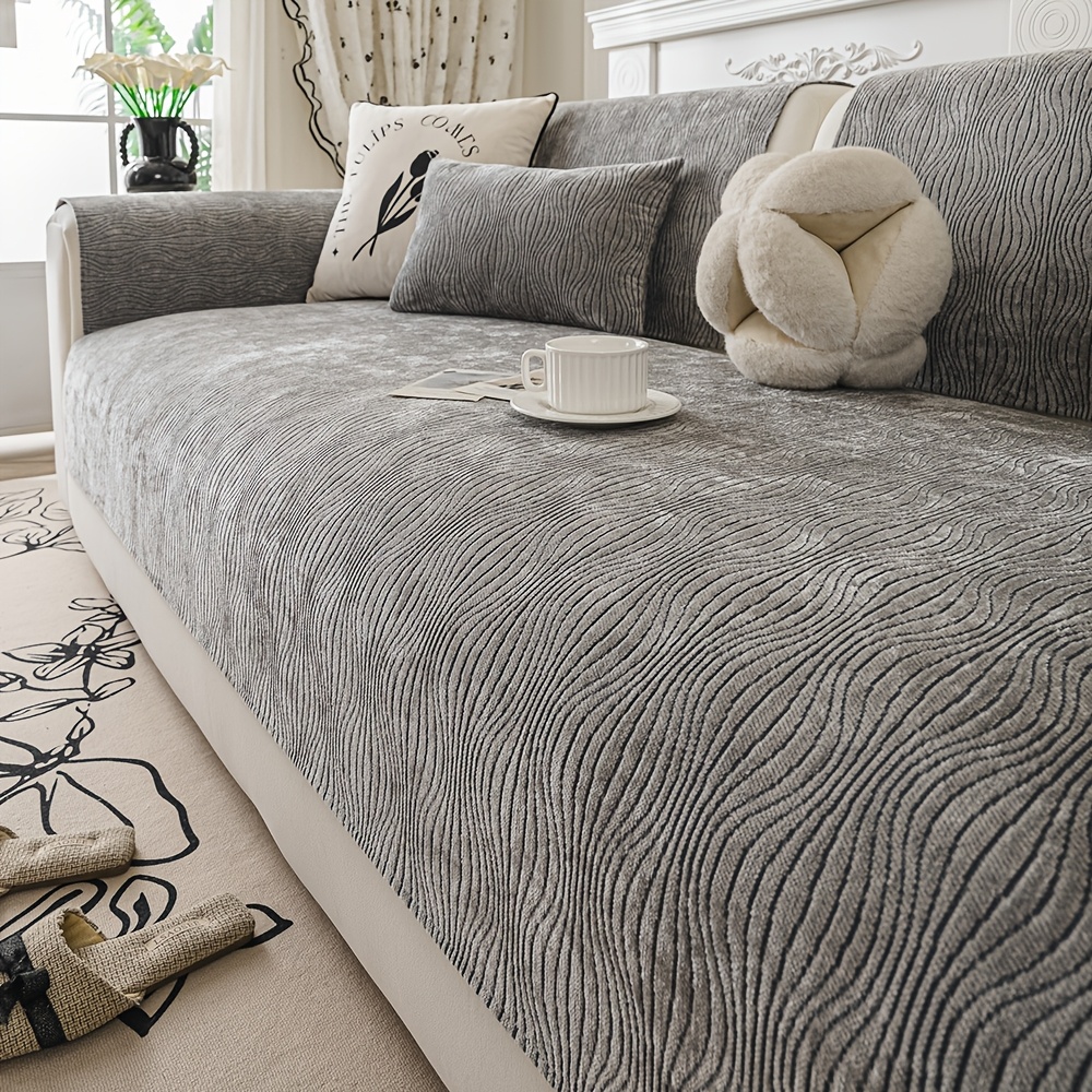 TEMU 1pc Chenille Sofa Cushion Cover Suitable For Living Room & Bedroom, Thickened Non-slip Pet-friendly Machine Washable Sofa Slipcover With Wavy