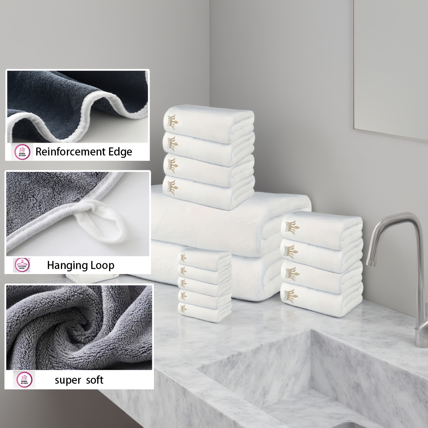 24pcs Ultra Soft Bath Towel Set, Coral Fleece Towel Bath Towel Washcloth Set