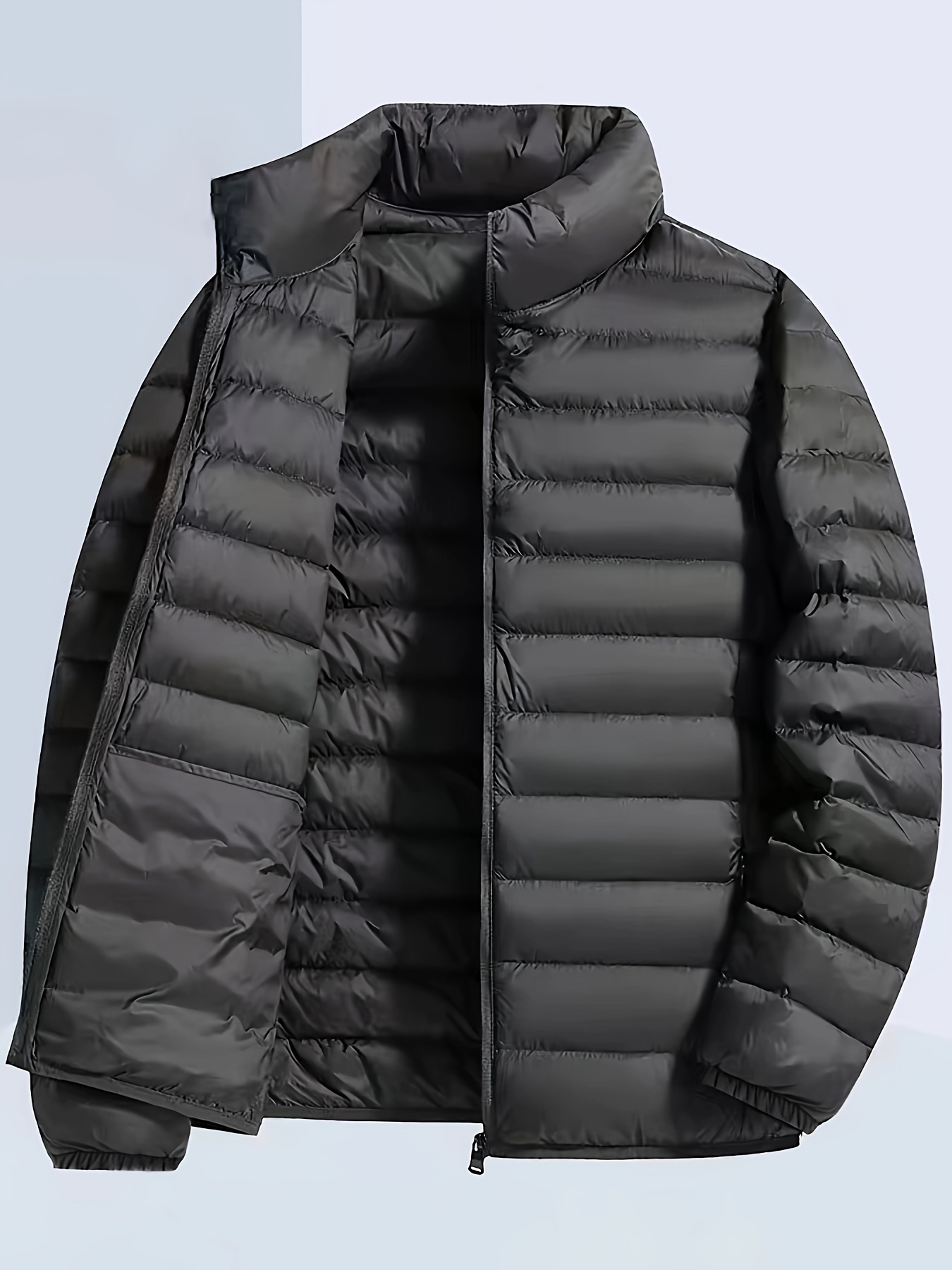 herren casual standkragen warm steppjacke schwarz langarm Temu