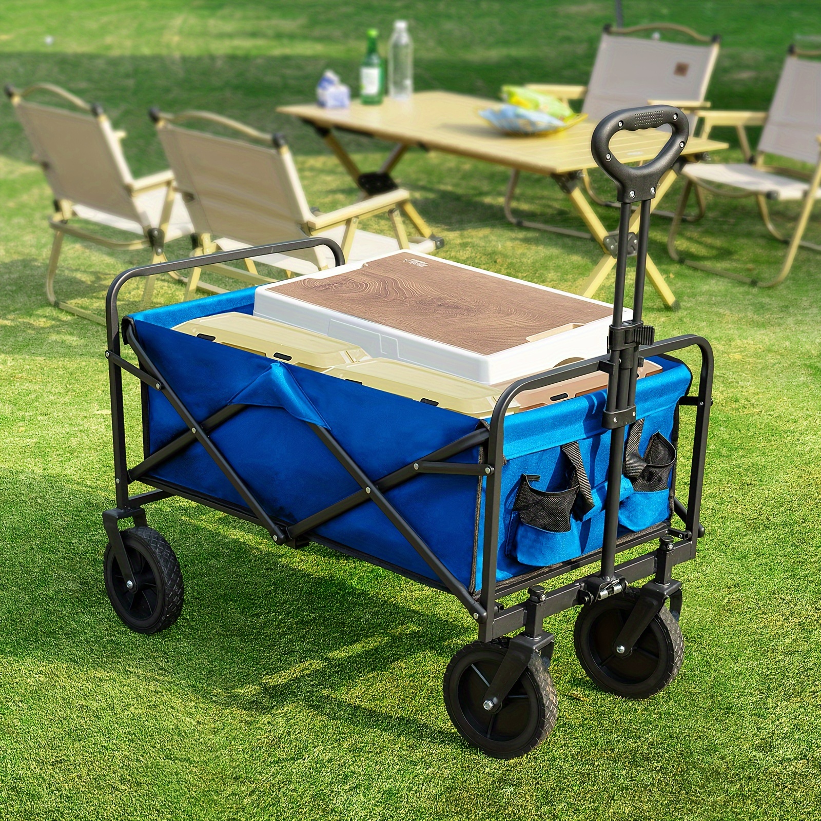 Portable Wagon Cart With Wheel, Utility Collapsible Kids Wagon With Canopy, Outdoor Beach Trolley Cart For Garden Camping Picnic Sports, Weight Capacity 250lbs, Purple