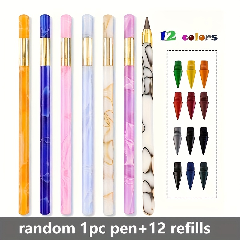 Image of Random1pc Metal Eternal Pencil +12 Colors Hb Replaceable Lead Core Important Writing And Drawing Tools, Convenient And Durable Art Supplies, Korean Stationery
