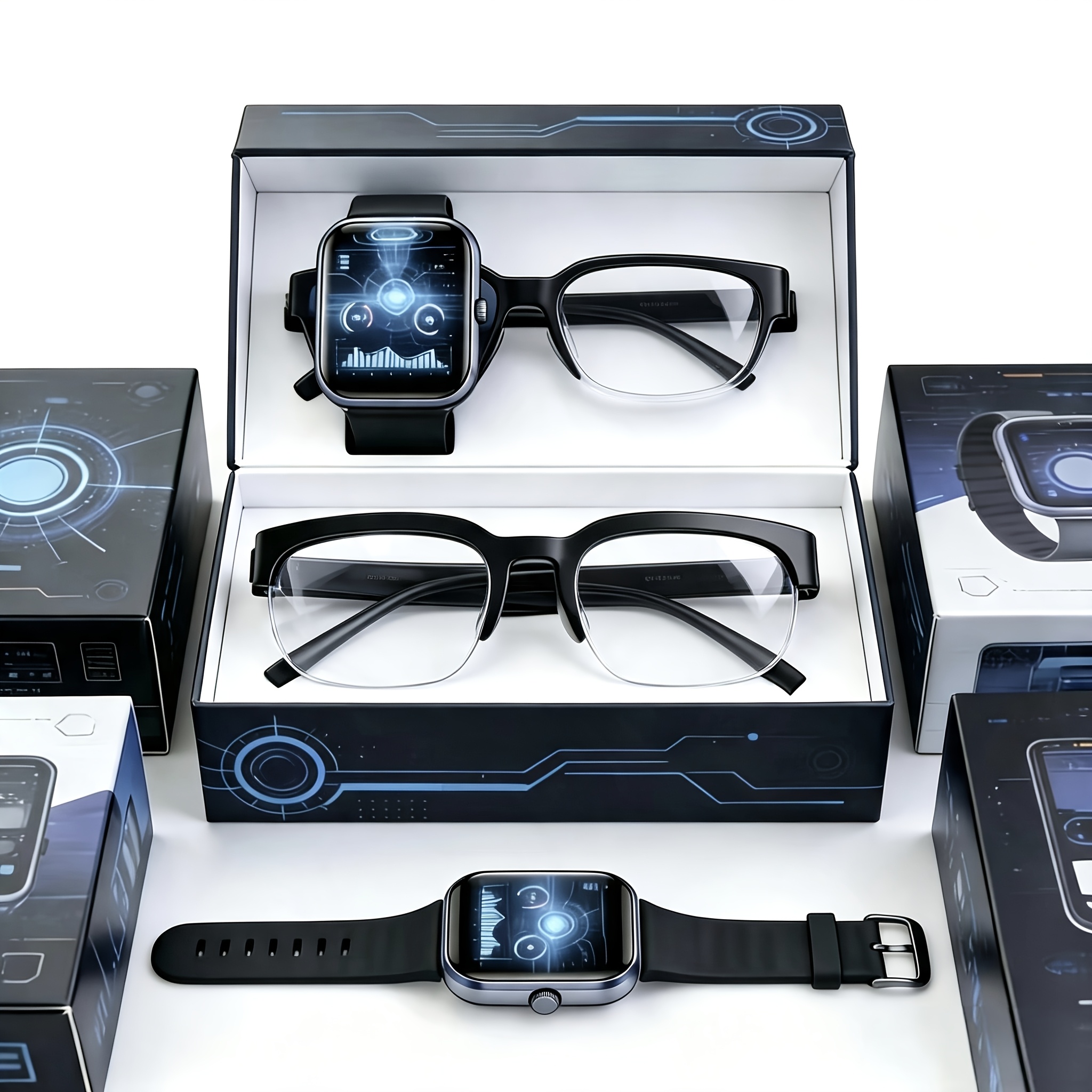 TEMU [new Product Launch] Ai Translation Glasses And Smart Touchscreen Watch, Translating 164 Languages, New Multifunctional Audio Glasses, Unisex,