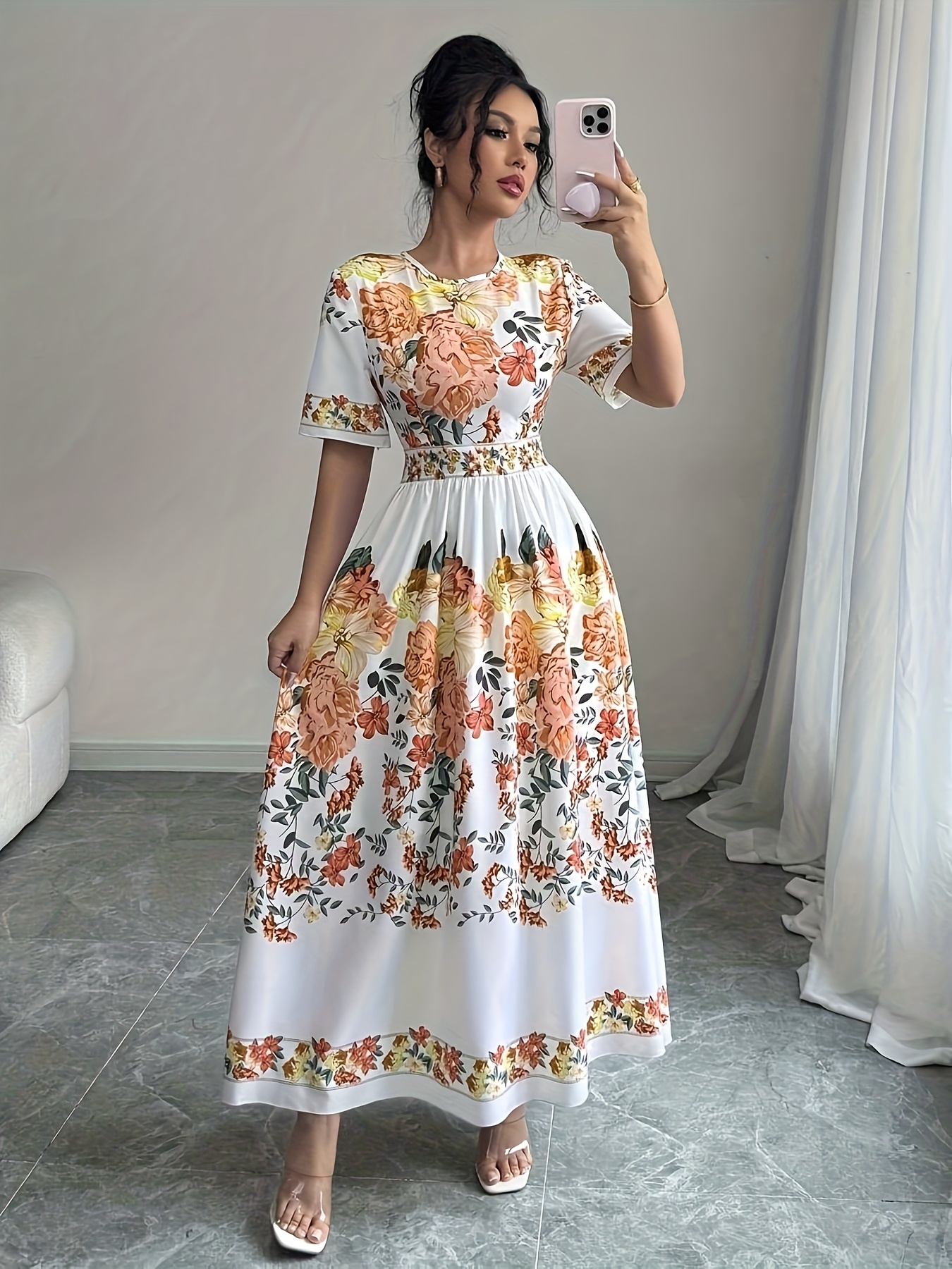 summer casual fashion short sleeve floral placement print - Temu United  Arab Emirates