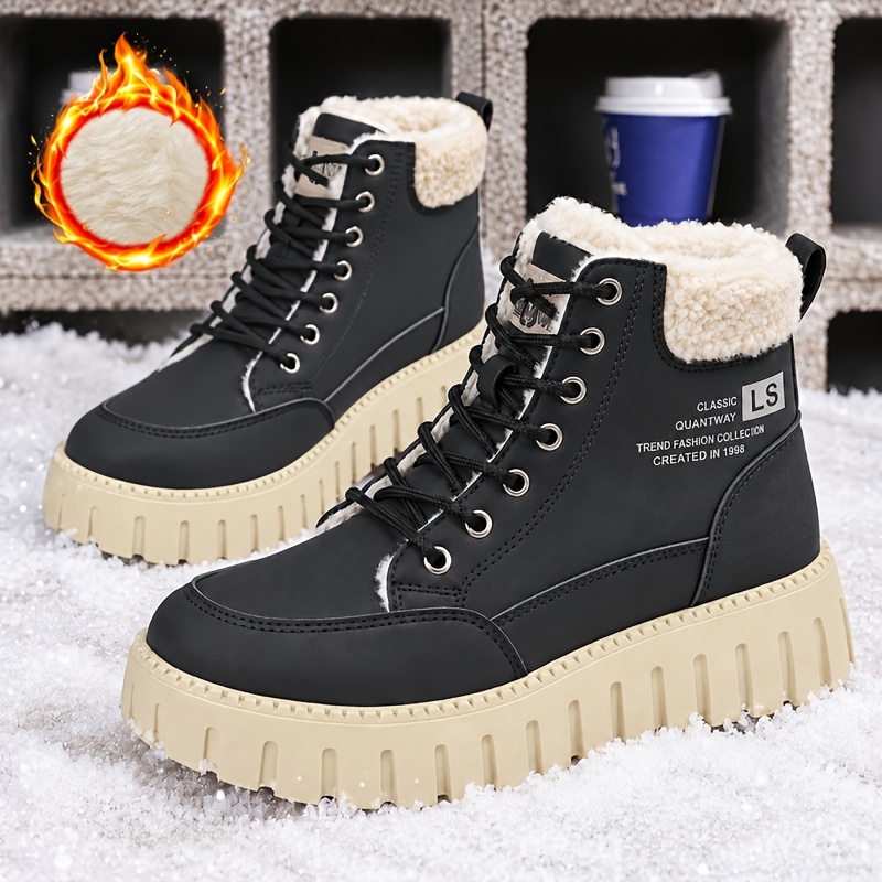 TEMU Women's -lined Short Ankle Boots, Thick-soled Lug Sole Lace--top Boots, Soft And Comfortable Winter Boots, Stylish Thick-soled Ankle Boots,