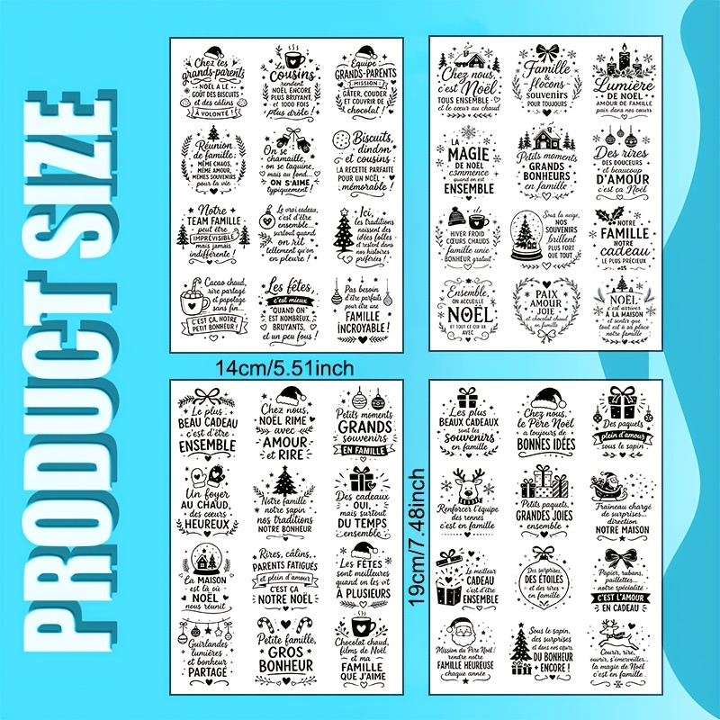 TEMU 4 Feuilles de Papier Transfert Français pour Bricolage, Tasses, Étuis de Téléphone, Bouteilles d'Eau, Verres, Céramique, Voiture, Vinyle,