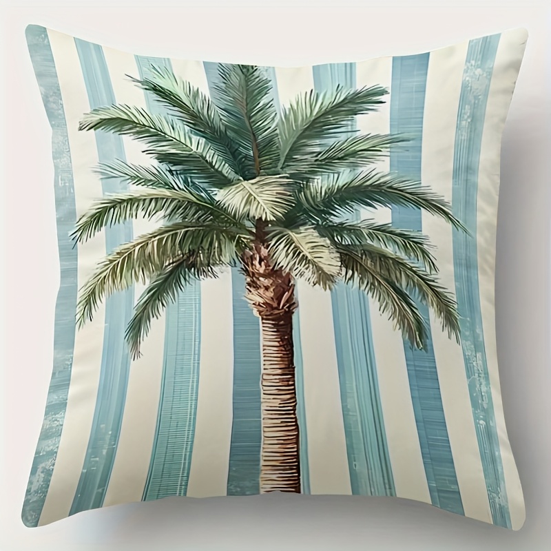 TEMU 1pc Vintage Modern Hampton Palm Tree Pillow Cover - 18x18 Inches, , Zipper Closure, Machine Washable Cushion Case For Sofa, Living Room Decor,