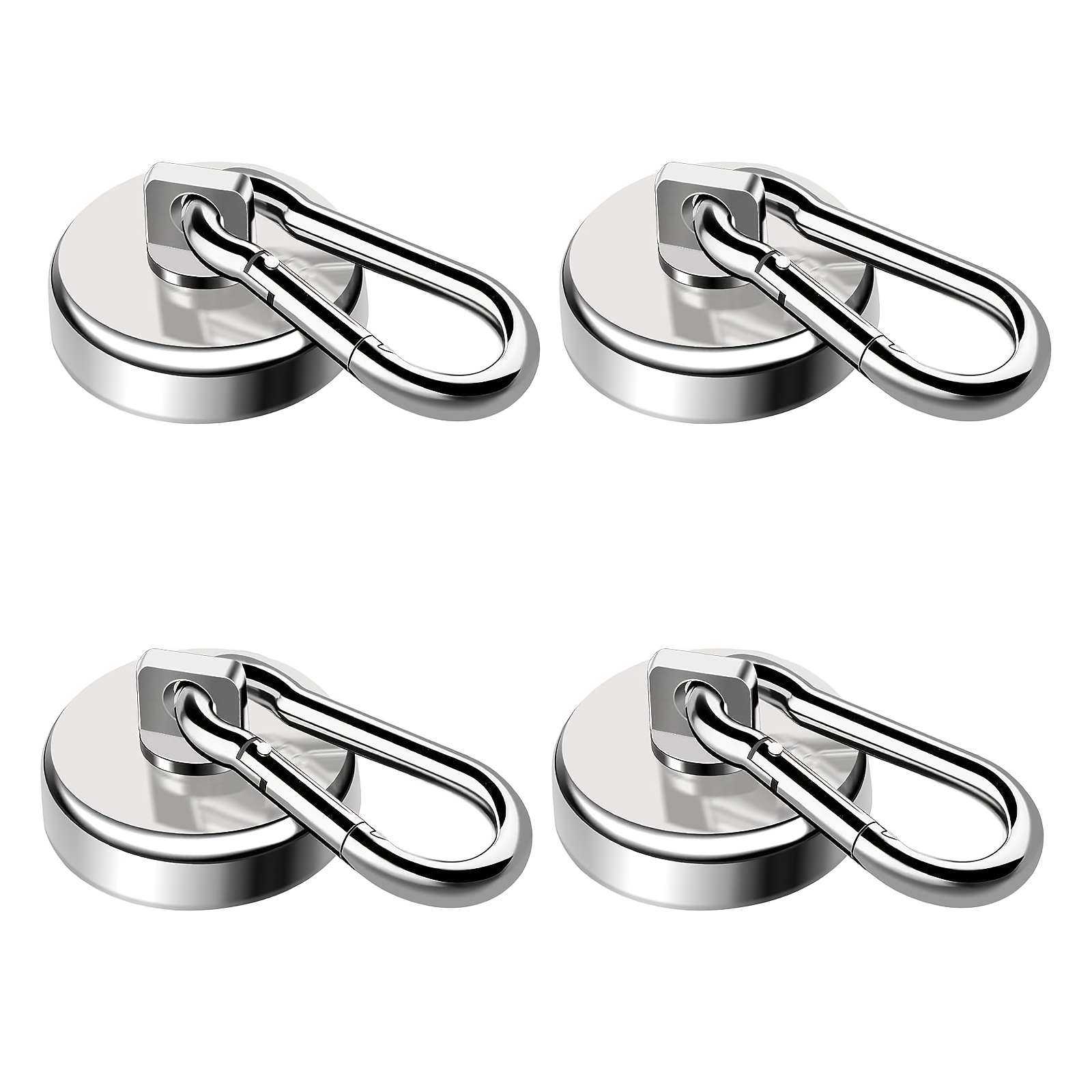 

4pcs Heavy-duty Magnetic Hooks With Locking Carabiner Clips, 360° Rotatable, 50lbs, Ceiling Mount, Polished Metal , For Bbqs, Hanging, Cruise Ships, Kitchens, Garages & Refrigerators