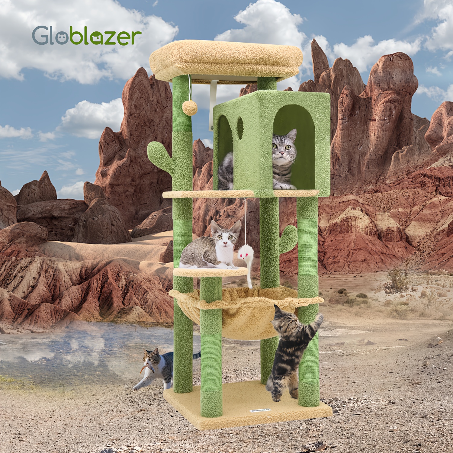 

F49c Cactus Cat Tower For Indoor Cats, Cactus Series 49inch Cat Climbing Tower Cat Tree With , Scratching Post, Large Cat Condo House,