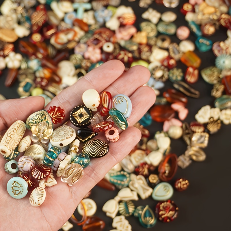 TEMU 30g Acrylic Vintage Style Bead Assortment - Random Mix Of Floral, Animal, Geometric & Alphabet Beads In Assorted Colors For Making, Handcraft