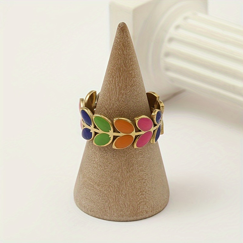 Women's Adjustable Open Leaf Ring, 14K Plated Stainless Steel