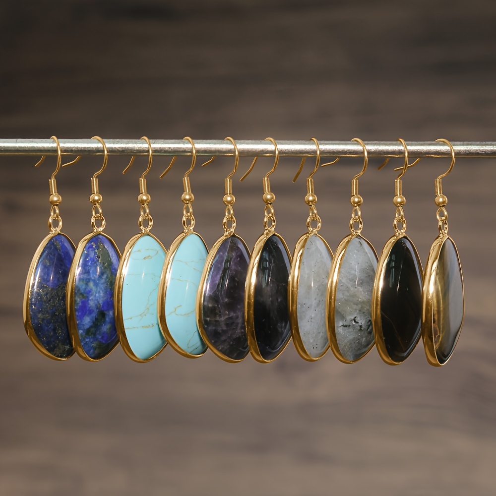 

Bohemian Vintage Style Natural Stone Dangle Earrings For Women - Handcrafted Irregular Gemstone Drop Earrings, Boho Chic Fashion Accessory - Ideal For Daily Wear & Gifts - No Plating, Genuine Stones