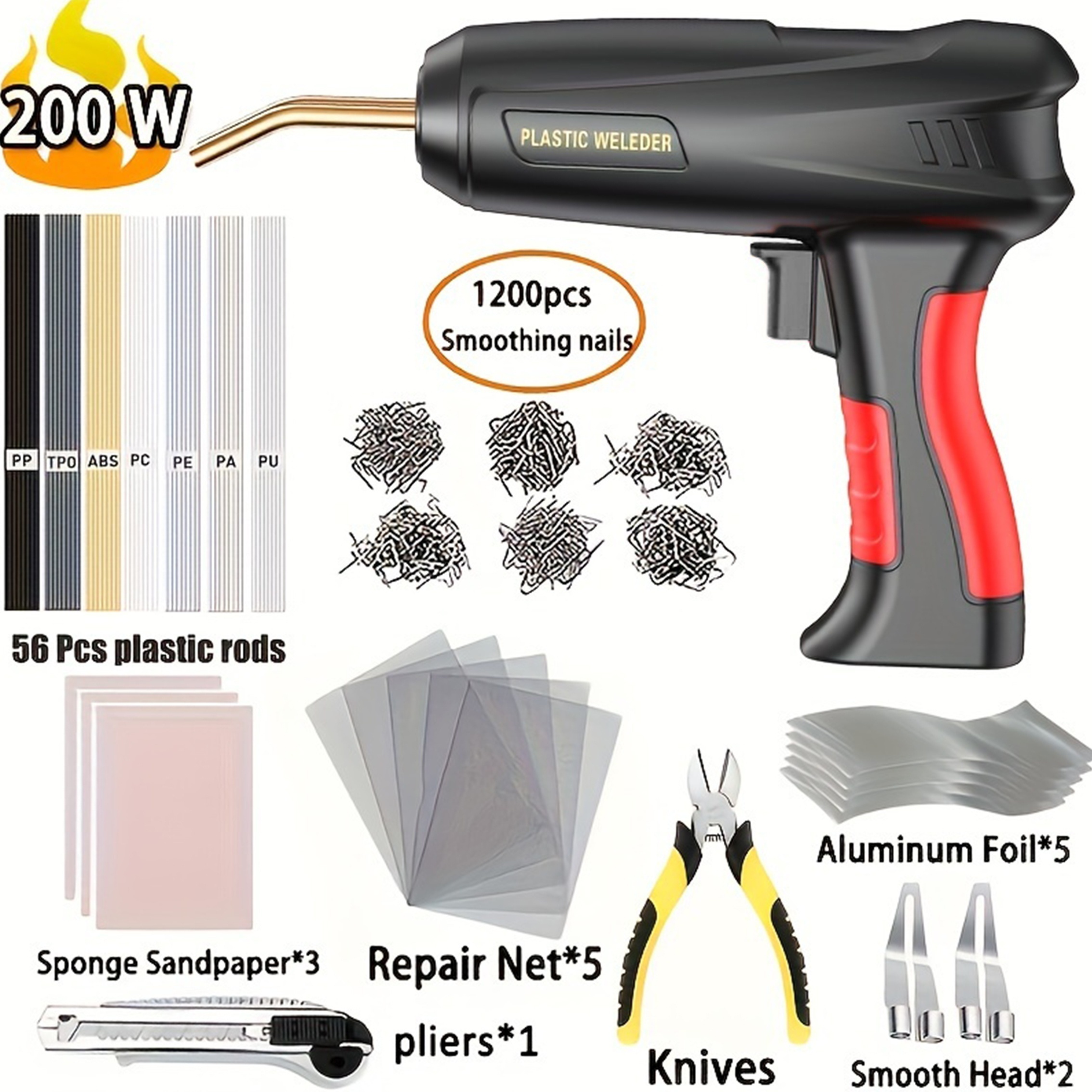 TEMU 200w Upgraded Plastic Welding Kit High Power Repairer Bumper Soldering Iron Staples Pvc Car Repair Nail Welding Wire Tool