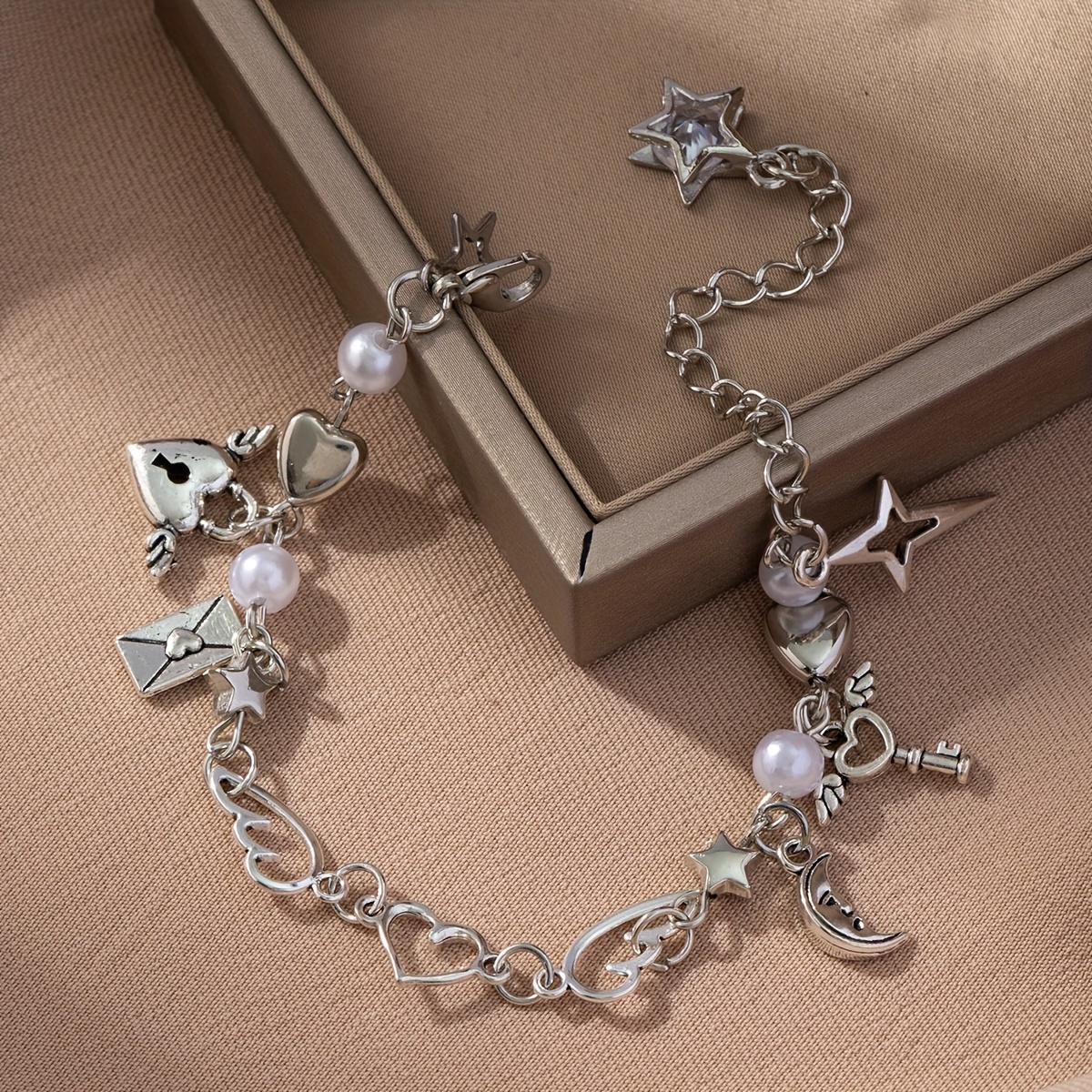 Y2K-Inspired Charm Bracelet with Star and Moon Pendants - Bohemian Style, Zinc Alloy, Perfect for Daily Wear, Party, and Special Occasions, Everyday Accessory | Bohemian Style Bracelet | Durable Zinc Alloy