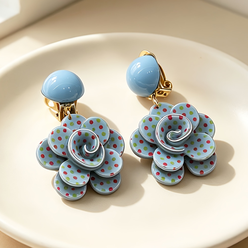 TEMU Polka Dot 3d Flower Ear Clips, Painless Camellia Earrings For Non-pierced Ears, Niche Aesthetic Jewelry For Daily Commute & Dating