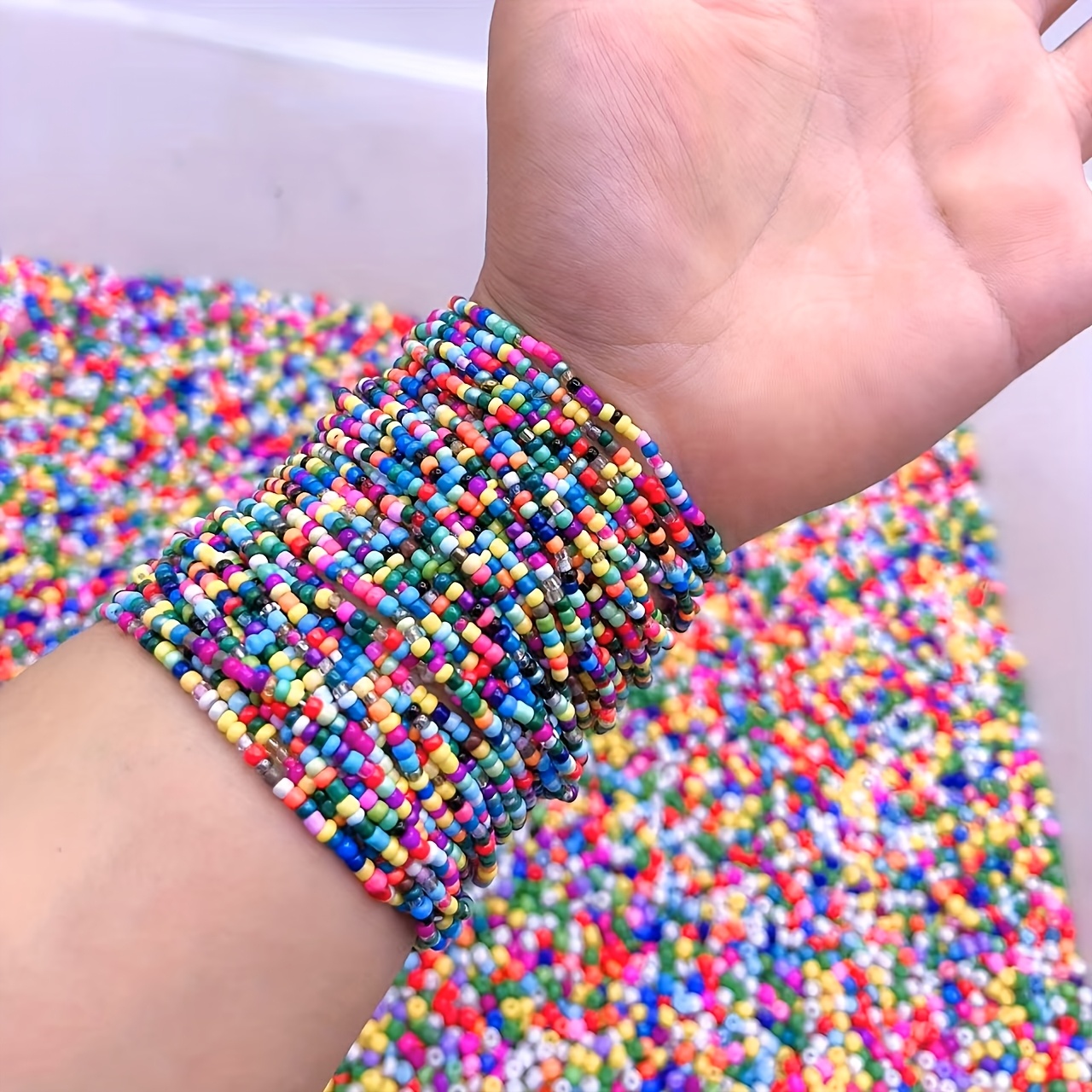 7pc Colored Rice Bead Stackable Bracelet Set
