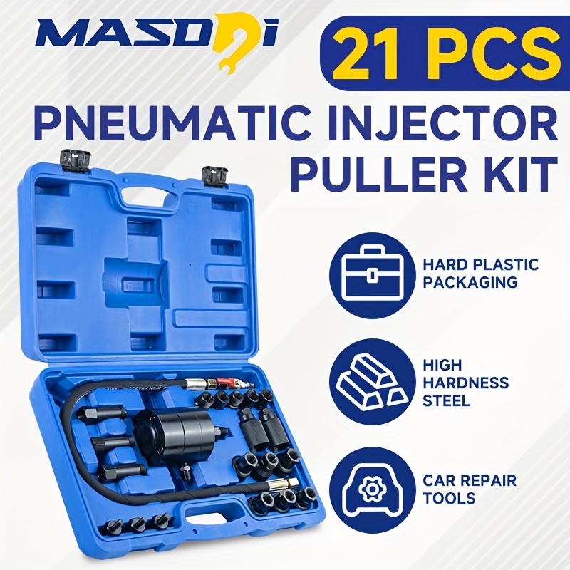 TEMU Masdsi 21pcs Heavy-duty Pneumatic Injector Puller Set For Engines - 5-8 Bar Air Vibration Injector Removal Tool Kit With Extractor Hammer, 19