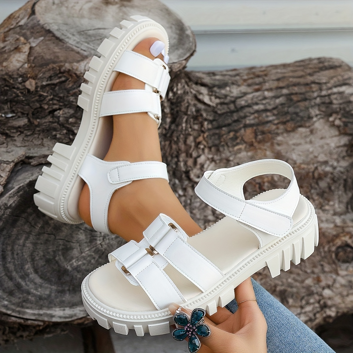 Sandalias de Plataforma Blancas y de Moda para Mujer Tacones Cuña  Abiertos Casuales con Correas Ajustables, Calzado para