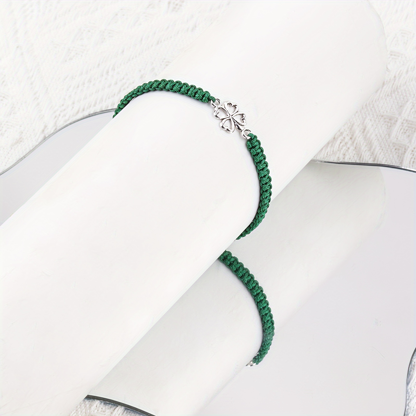 Lucky Four Leaf Clover Adjustable Woven Bracelet, Good Luck