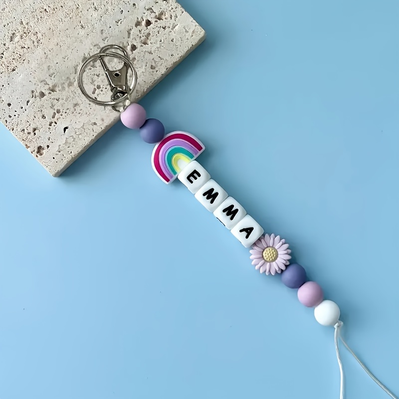 TEMU [customized] 1 Customized Colorful Daisy Pattern Silicone Keychain, Silicone Name Tag Keychain, With Personalized Letters - Personalized Bag