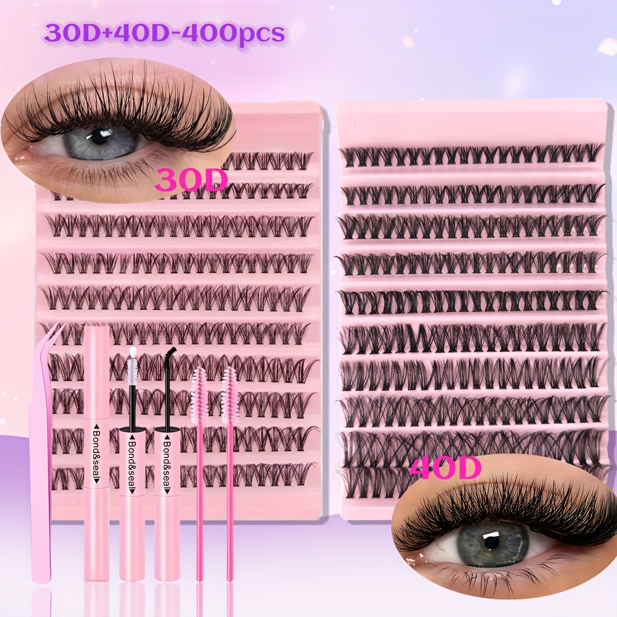 200/400/720pcs Eyelash Extension Set Single Eyelash , 9-18mm Mix 30d 40d With Eyelash Bonding And Tweezers For Beginners, Exquisite Gift Set Exquisite Gifts, New Year Gifts, Valentine's Day Gifts