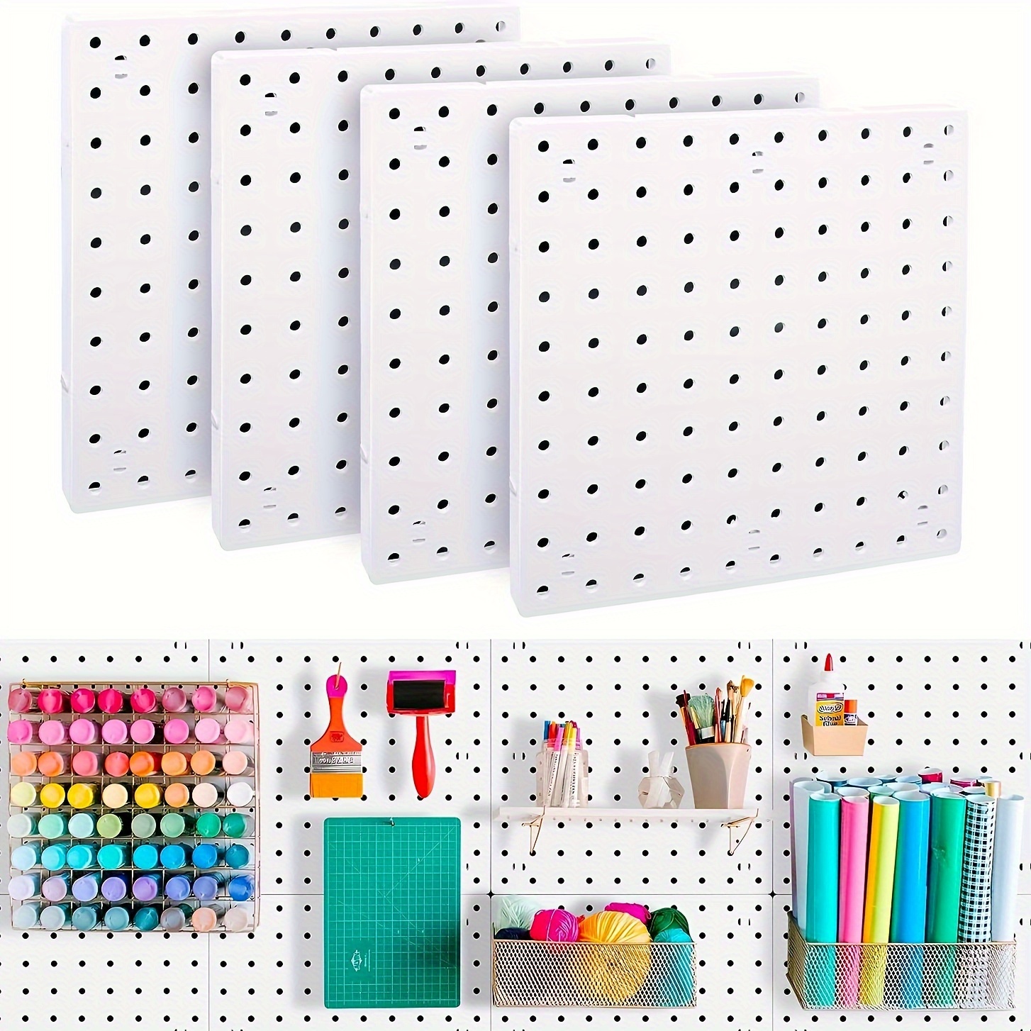 

1/6pcs Plastic Pegboard Wall Organizer Square Panels, 1-inch Hole Spacing, Adhesive & Nail Mounting, Storage Shelf For Bathroom, Kitchen, Dorm, Garage, Wall Hanging Storage System