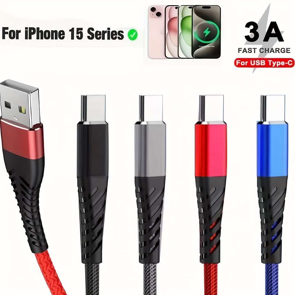 

1pc, 3ft/6ft/10ft Long-distance, Usb Nylon Braided Type C Charging Cable , For Iphone Pro/15 Plus/15 Pro Max - Fast And Safe Charging - Compatible With Usb Devices