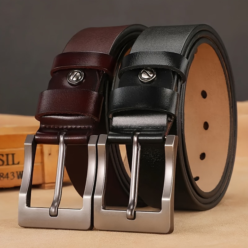 

Men' Genuine Leather Belt With Square Pin - , Black, Adjustable Length 59"-67, Plus Size Belts