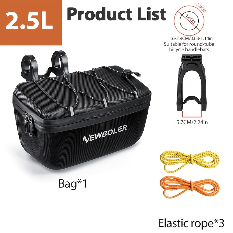 Image of Newboler 2.5l Large Capacity Bicycle Handlebag - Quick Release, Hard Shell Front Bag, Adjustable Strap, Durable And Lightweight Design, Compatible With Bicycles, Electric Scooters, Folding Bikes