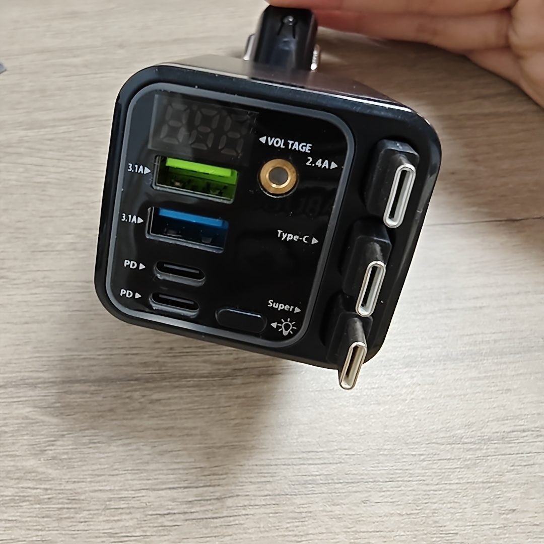 TEMU 7-in-1 Car Fast Charger Phone Charger With Upgraded Colorful Light, Retractable Starlight Charger, Adjustable 180Â° Socket, -, 3 Retractable