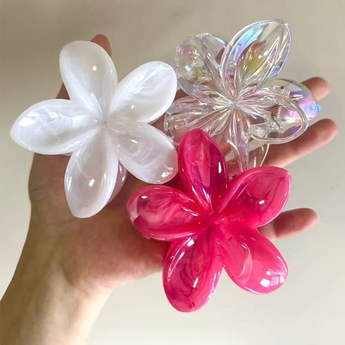 3pcs womens white and pink gradient floral large lightweight plastic hair clips stylish and versatile high end elegant easy solid color hair clips suitable for daily leisure party and clothing matching hair additions