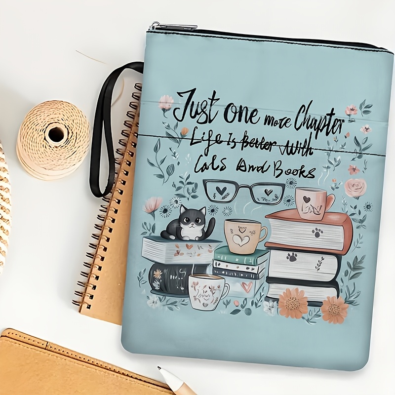 TEMU para libros con temática de gatos y cierre de cremallera - lavable adecuada para , profesores y amantes de los libros, bolsa portátil para