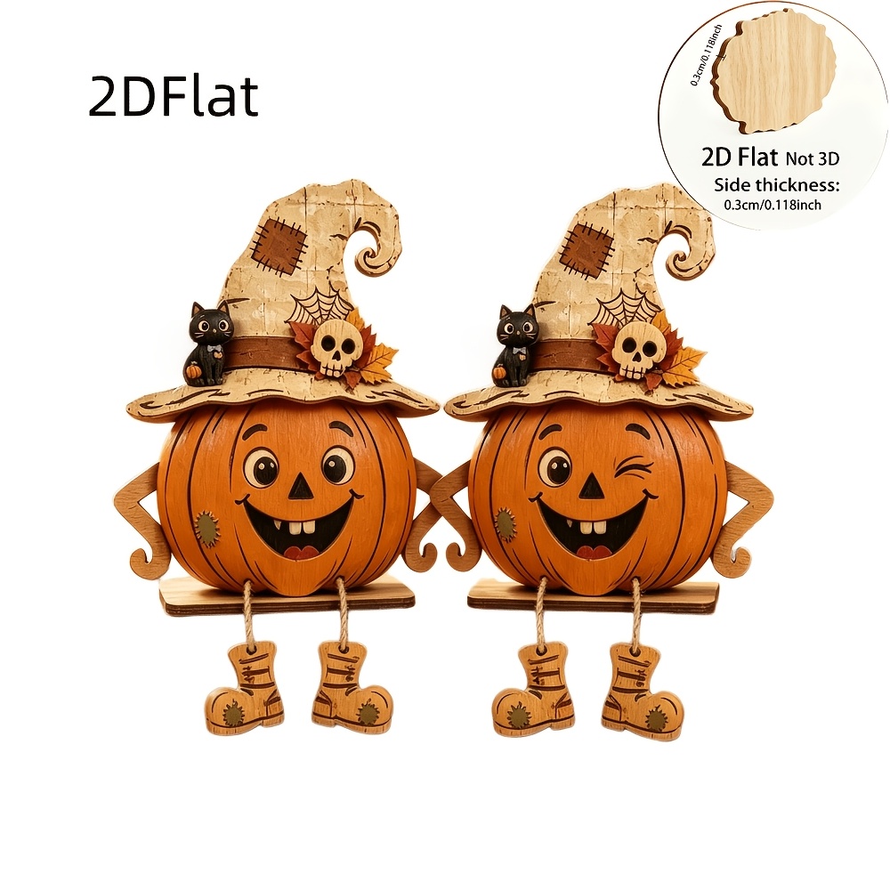 TEMU 2d Flat, 2pcs Set Of Country Style Wooden Wall/desktop Ornaments With Base, Suitable For Various Occasions - Retro Harvest Sign, Black Cat And