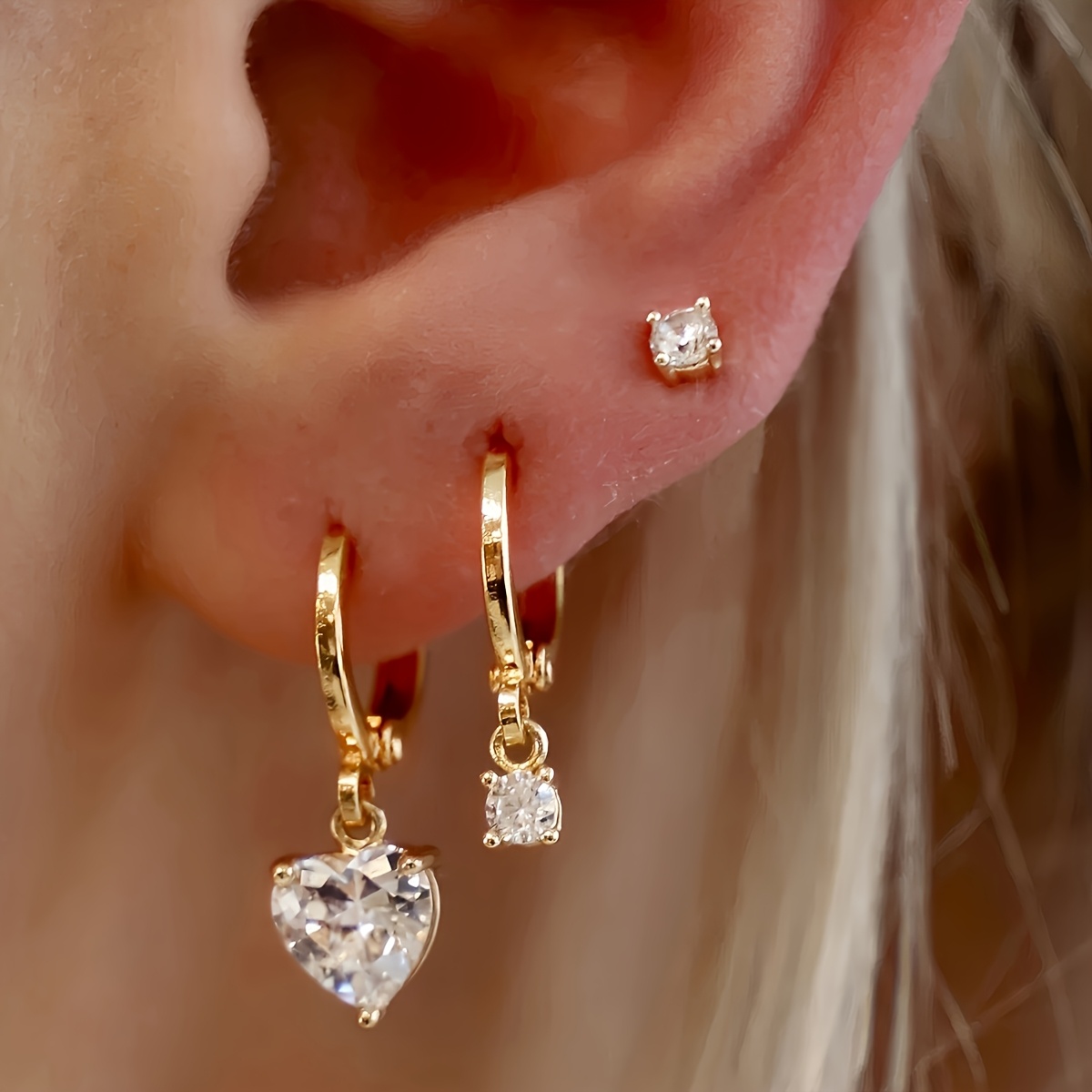 E-shop 6er-Set Elegante, einfache Herrenohrringe mit synthetischem Zirkonia-Kupfer, Damen-Feiertags-Dating-Geschenk, tägliche Party-Übereinstimmung