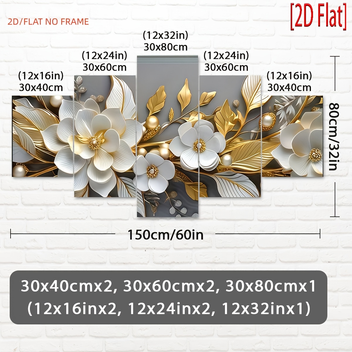 TEMU 2D Plat, 2D Plat, (2D Plat) 5pcs Décoratif Mural 3D Floral Luxe Léger Moderne Or Placé Cadre, Convient pour la Décoration Intérieure, Restaurant