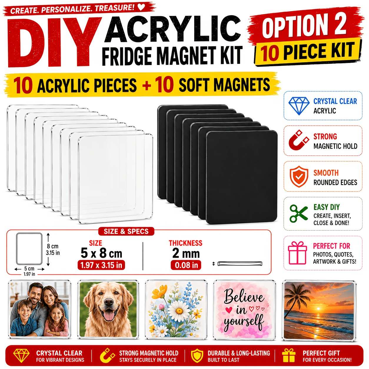 TEMU 10pcs/20pcs Pack Strong Magnetic Fridge Magnets Suitable For Home, Office, Whiteboard - Clear Acrylic Adhesive Backing With Magnetic Base,