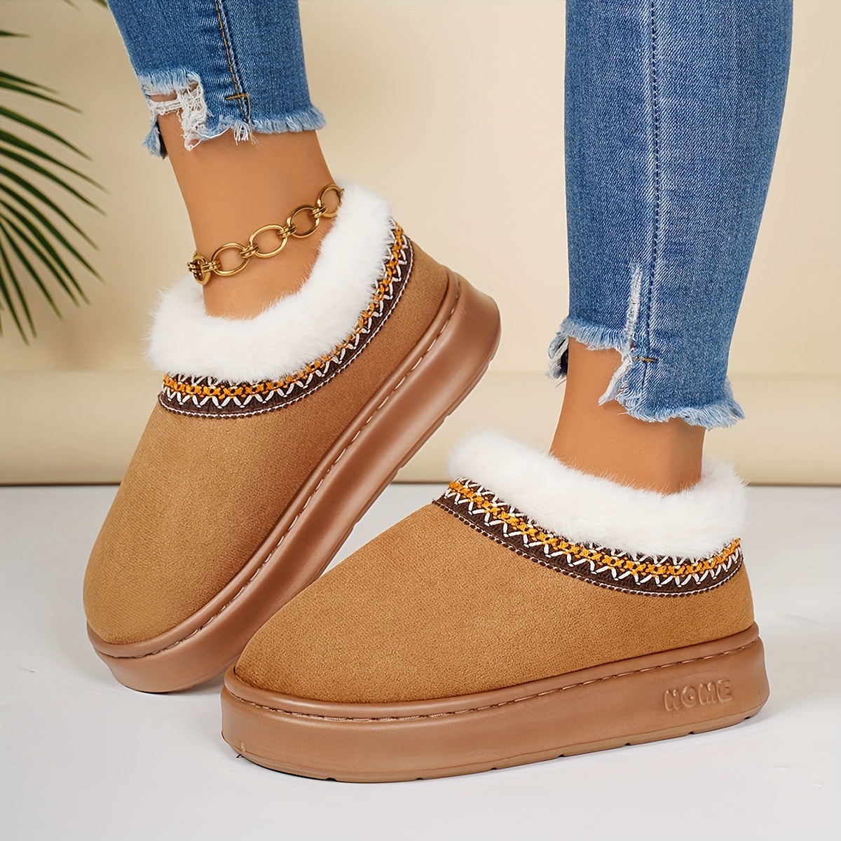 Winter Warm Short Boot Shoes, Simple and Elegant. New Winter Plush Slippers,   Soft and Skin-friendly Materials. Ethnic-style Versatile Shoes, Women Shoes