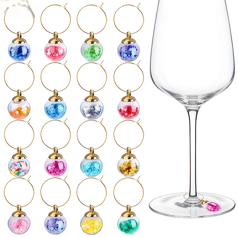 TEMU 16 Glass Ball Wine Glass Hanging Rings, Stem Glass Wine Glass Hanging Rings, Wine Glass Recognizer, Wine Gifts