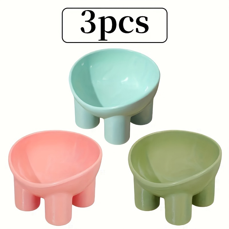 TEMU 3-pack Cat Bowls - Tilt Anti-vomiting Slow Feeder, Non-slip Plastic Pet Feeding Trays With Neck Protection Design For Cats