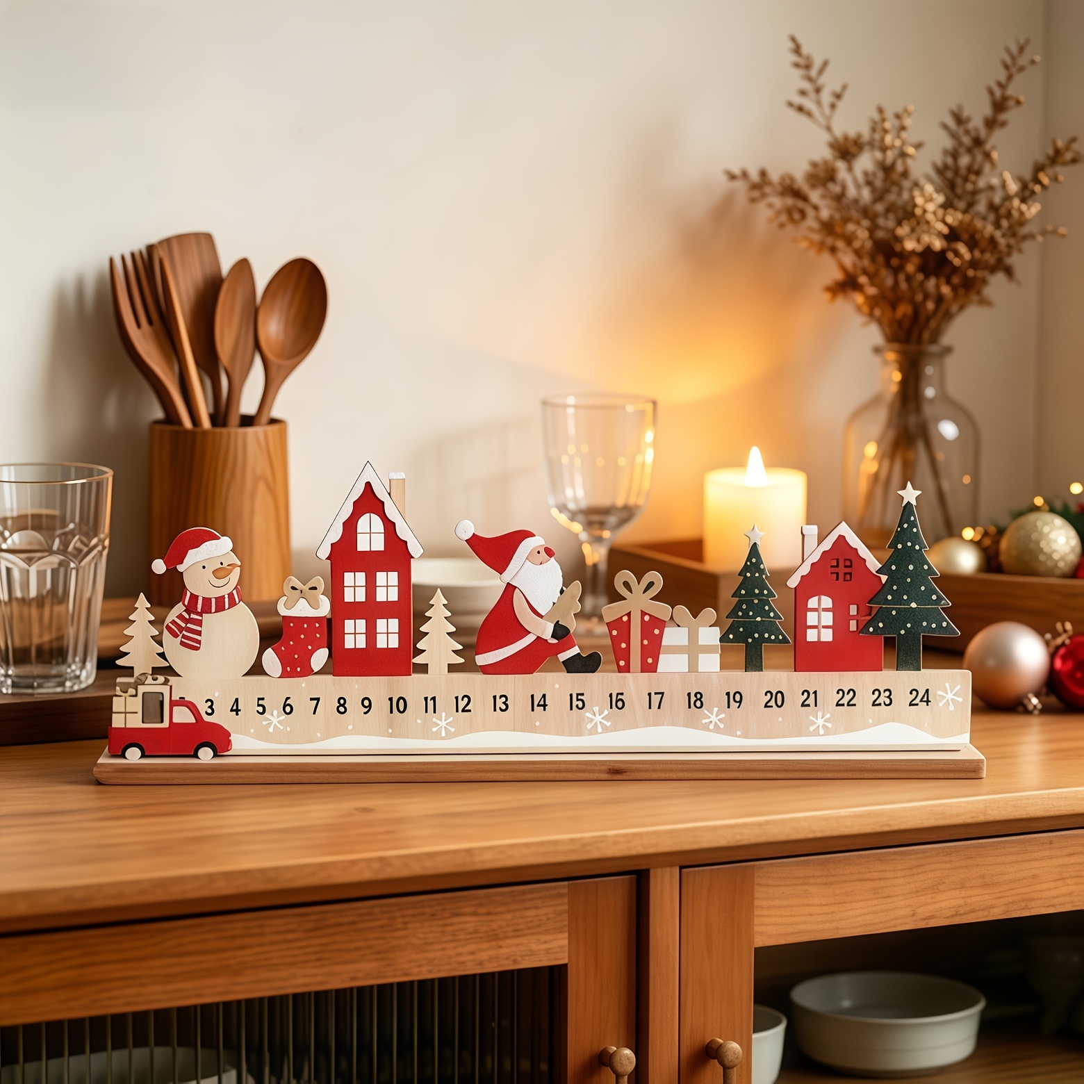 TEMU Calendrier de l'Avent moderne 1 pièce avec compteur de 24 jours - Décoration de table artificielle adaptée , | de compte à rebours pour cadeaux