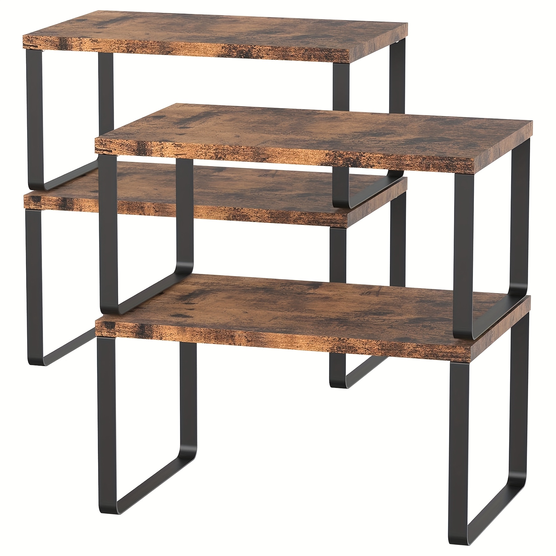 TEMU Stackable And Expandable Kitchen Cabinet Organizer, Set Of 4 Counter Shelf Organizers In Grey