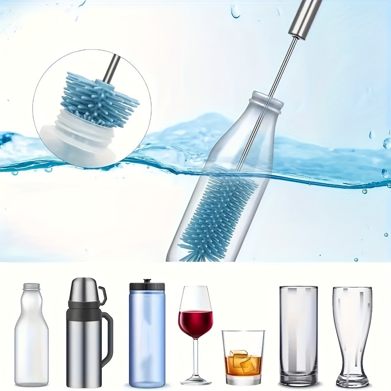 1pc FlexiClean Silicone Rotating Cleaning Brush for Bottles and Cups - Reusable, Manual Press-Action, No-Electricity Needed, Versatile for Kitchen, Bathroom, Toilet Use