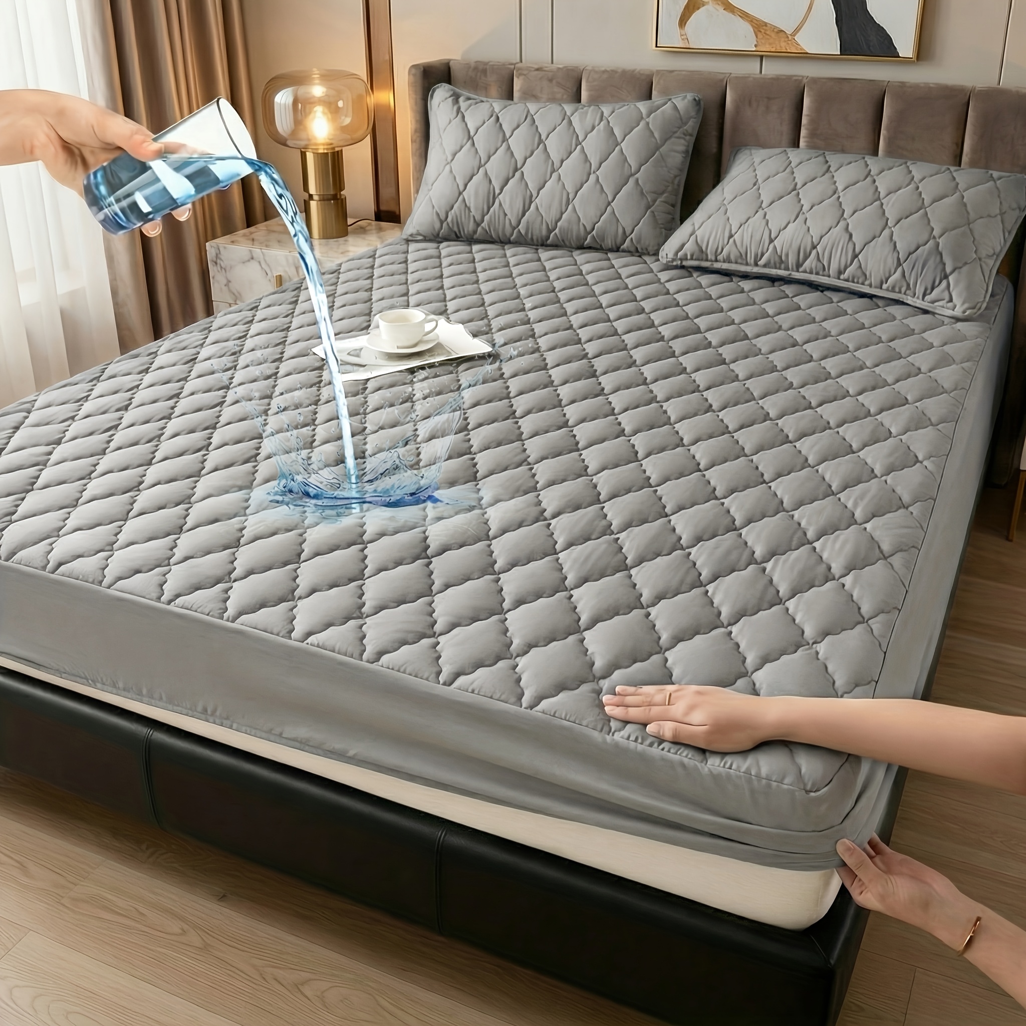 TEMU 1pc 100% Waterproof Mattress Protector, Cool And Breathable No Noise Mattress Cover, Deep Pocket Up To 15 Inches, Multiple Colors And Sizes ,