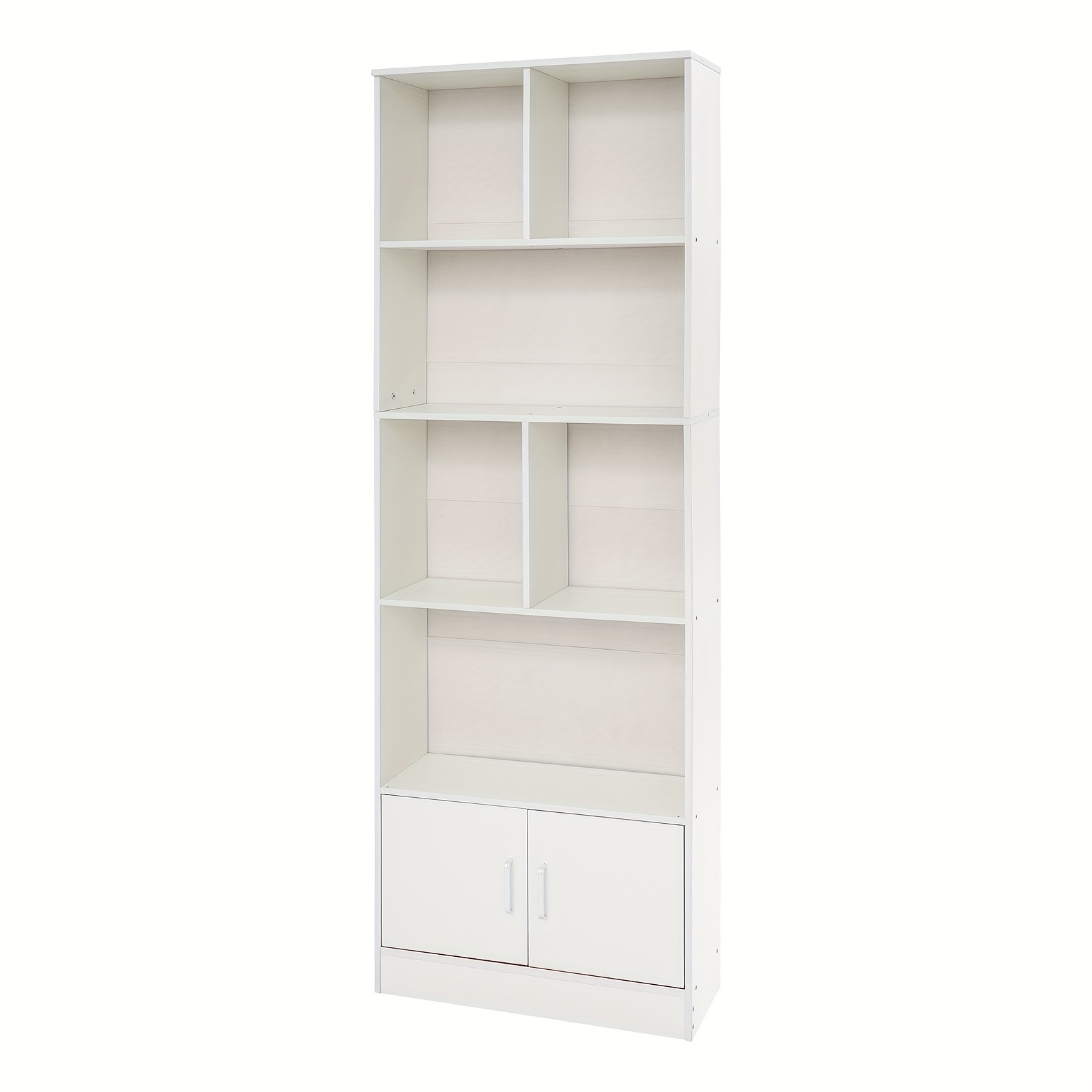 Cncest Bookshelf Home Free-standing Storage Unit 60*23*178.2, 5-tier Storage Rack, Featuring Double-door Cabinet In White