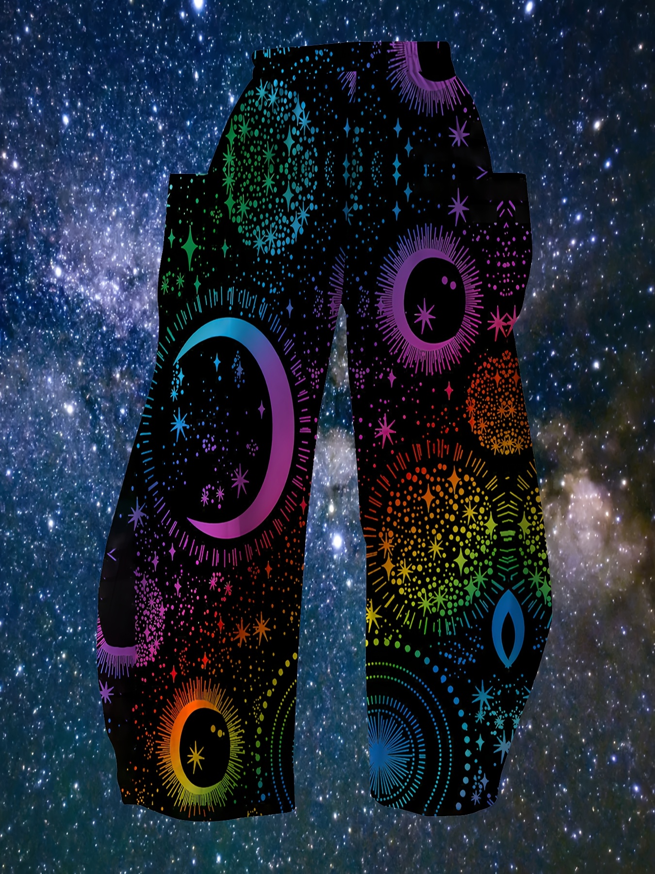 3D Printed Loose Pants with Cartoon Moon Elements, Casual Pants with an  Elastic Waistband And Pockets, Women'S