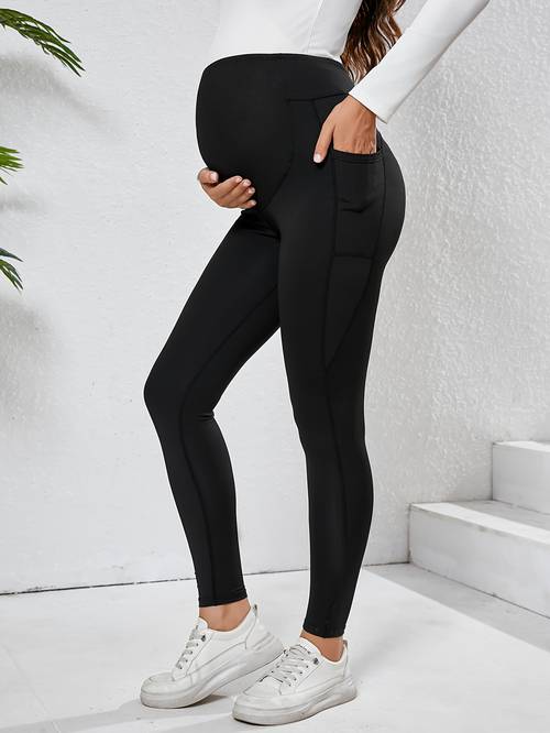 maternity wide waistband leggings with phone pocket