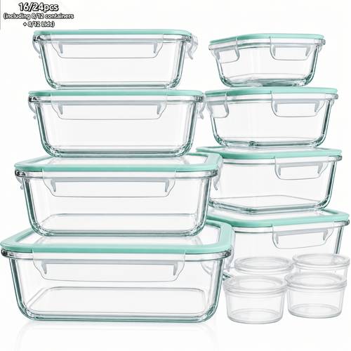 item picture 16 24 pcs set including lids and box glass food storage box suitable for refrigerator storage boxes microwave ovens ovens salads fruits vegetables sandwiches bento boxes sealed storage durable glass food storage box